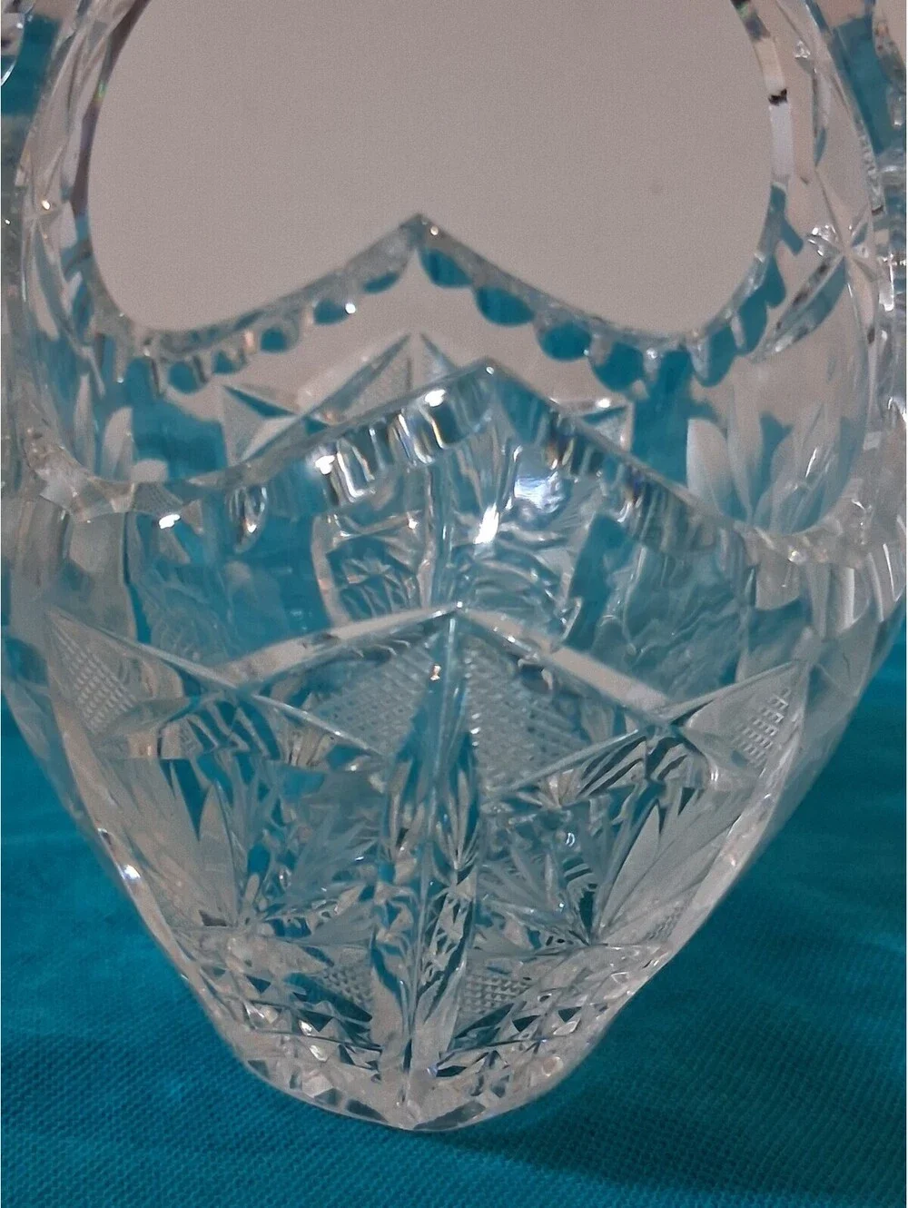 Vintage Cut Glass Crystal Basket with Floral Etching
